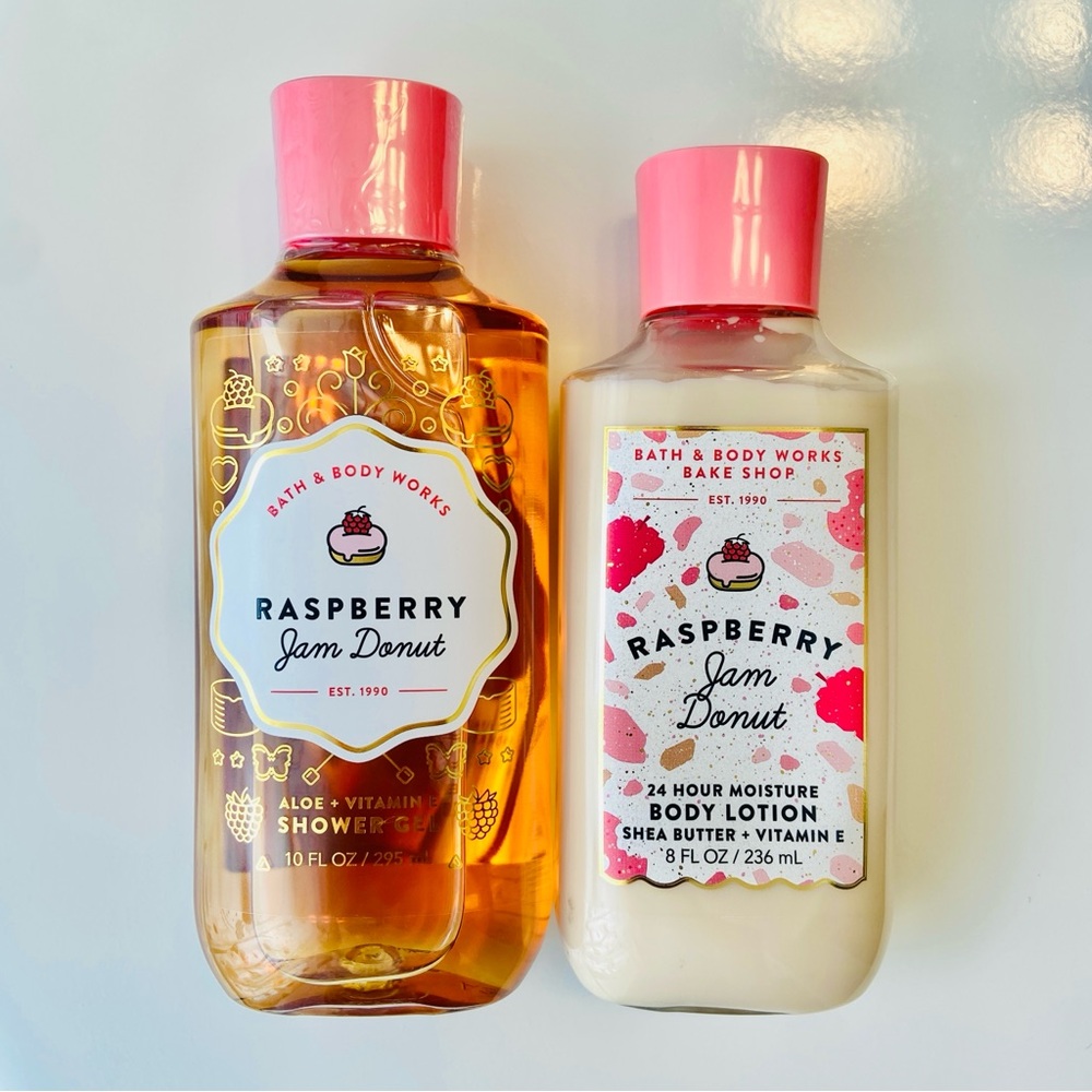 Bath and Body Works Raspberry Jam Donut Shower Gel and Lotion Set